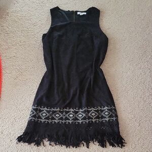 Love Riche Black Dress with Fringe and Patterned Hem